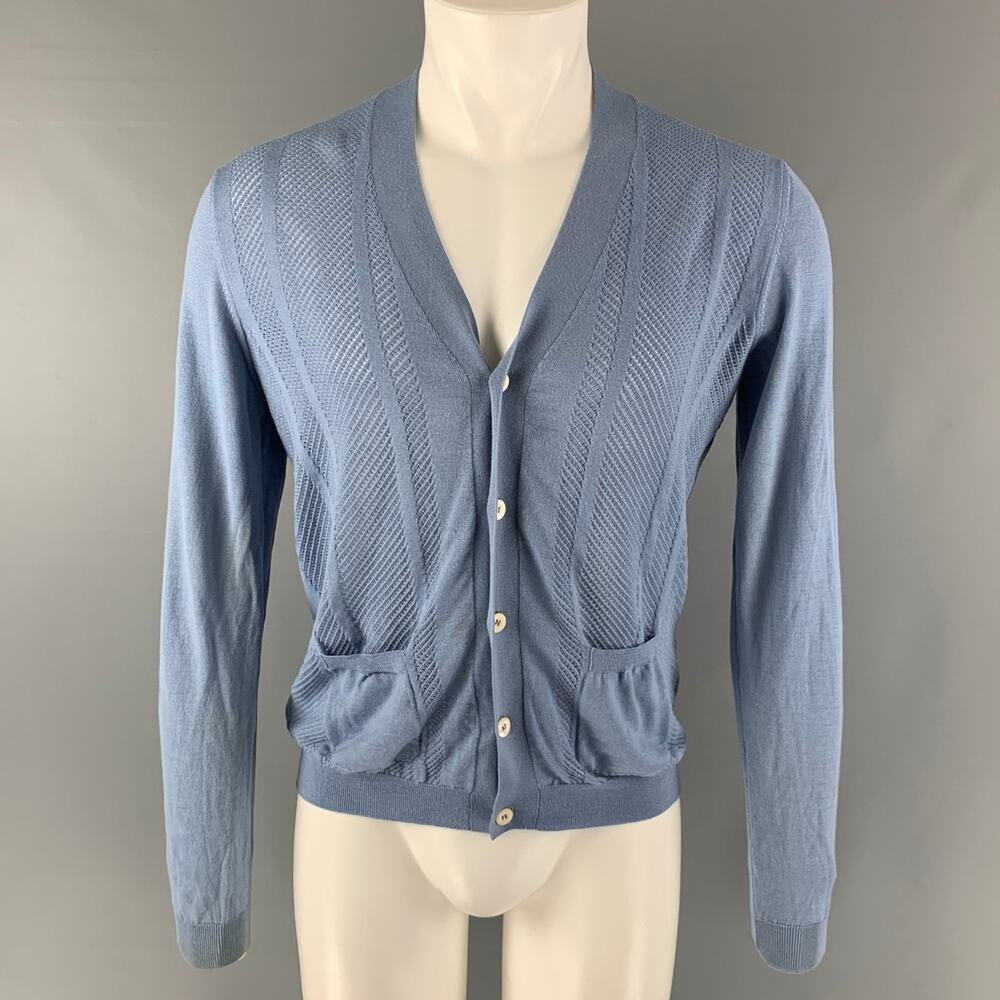 PRADA Size M Blue Knit Wool V-Neck Cardigan